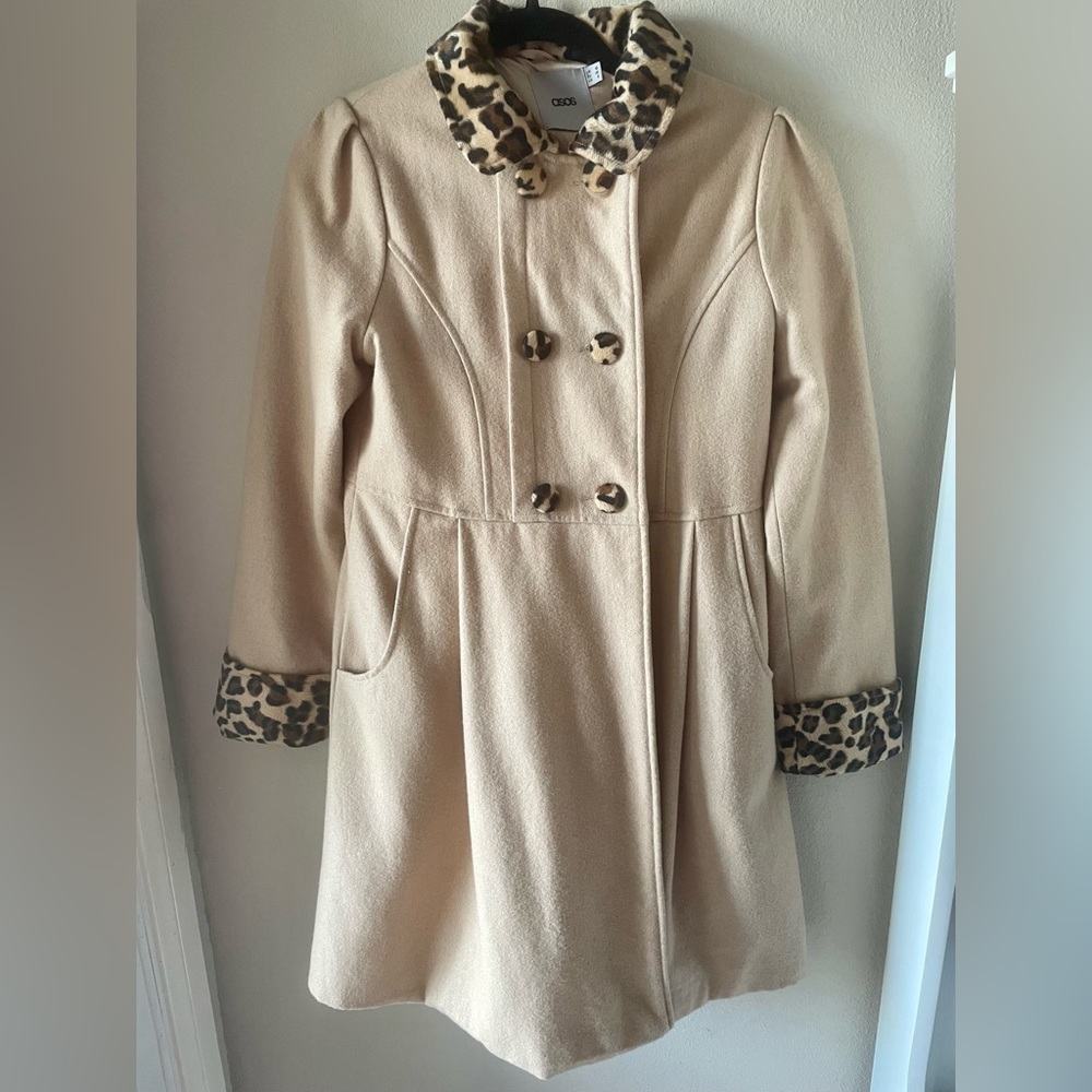 ASOS leopard trim peacoat